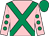 Pink, emerald green cross belts, pink sleeves, emerald green spots and cap (Mr B T McDonald)