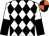 White and black diamonds, halved sleeves, black and orange quartered cap (Sasheen Partnership)