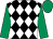 Black and white diamonds, emerald green sleeves and cap (Mrs Jo Tracey)