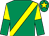 Emerald green, yellow sash, halved sleeves, emerald green cap, yellow star (Barrow Vale Syndicate)