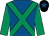 Royal blue, emerald green cross sashes & sleeves, black cap, royal blue star (Definitely Sharp Syndicate)