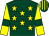Dark green, yellow stars, yellow sleeves, dark green armlets, dark green and yellow striped cap (Rocket Racing)