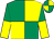 Emerald green and yellow (quartered), halved sleeves (Miss R Emmet & Mr S Emmet & Partner)