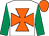 White, orange maltese cross, emerald green sleeves, orange cap (Mr Roy Moodley)