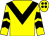 Yellow, black chevron & chevrons on sleeves, yellow cap, black spots (I Madden)