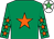 Emerald green, orange star, orange stars on sleeves, white cap, em green star (Mrs Margaret Comer)