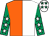 White & orange halved, emerald green sleeves, white stars, white cap, emerald green stars (Shamrock Thoroughbreds)