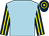 Light blue, dark blue & yellow striped sleeves, dark blue & yellow hooped cap (Ballygallon Stud Limited)