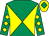 Emerald green and yellow diabolo, diamonds on sleeves, yellow cap, emerald green diamond (Mr P Cartmell)