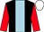 Black, light blue panel, red sleeves, white cap (Here For The Crack Syndicate)