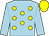 Light blue, yellow spots, light blue sleeves, yellow cap (O Glynn/P Cummins)