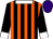 Black and amber striped, white collar and cuffs, purple cap (Dr Margaret Heffernan)