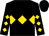 Black, gold diamond hoop, diamonds on sleeves (The Jockey Club Haydock Park Racing Cl)