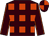 Brown, tangerine squares, brown sleeves, tangerine seams, quartered cap (Messrs E L Tifflin & C Fenwick)