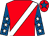 Red, white sash, royal blue sleeves, white stars, red cap, royal blue star (Alfred Sweetnam)