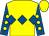 Yellow, royal blue triple diamond, royal blue sleeves, yellow spots (Mrs C Hewitson, Mr M Dods)