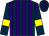 Dark blue and purple stripes, dark blue sleeves, yellow armlets, dark blue and purple hooped cap (The Three Musketeers)