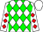 white, green diamonds, red diamonds on sleeves, white cap (Pharitz Arabians)