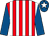Red and white stripes, royal blue sleeves, royal blue cap, white star (Mr R C Moody)