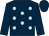 Dark blue, light blue spots, dark blue sleeves and cap (Mr B R Bradley & Mr & Mrs A C Greeff)