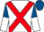White, red cross belts, royal blue and white halved sleeves, royal blue cap (British Racing Club)