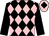 Black & pink diamonds, black sleeves, pink cap, black diamond (Mrs B Cunningham)