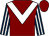 Maroon, White chevron, Dark Blue and White striped sleeves, (Miss Patricia Duffin)