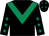 Black, emerald green chevron, black sleeves, emerald green stars, black cap with emerald green stars (Profit Pony Racing)