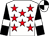 White, red stars, black sleeves, white armlets, white and black quartered cap (Mr J Thomas)