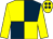 Dark blue & yellow quartered, yellow sleeves, yellow cap, dark blue spots (Roy W Tector)