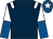 Dark blue, white epaulettes, royal blue & white halved sleeves, royal blue cap, white star (Carrodown Syndicate)