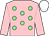 Pink, light green spots, pink sleeves, white cap (Mrs S Ricci)
