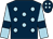 Dark blue, light blue spots, light blue sleeves, dark blue armlets (Mr T C McKeever)