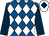 Royal blue and white diamonds, dark blue sleeves, white cap, dark blue diamond (The Ascot Revellers)