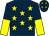 Dark blue, yellow stars, halved sleeves and stars on cap (M G Racing)