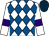 White and royal blue diamonds, white sleeves, purple armlets, dark blue cap (Maher Lutfallah)