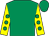 Emerald green, yellow sleeves, emerald green spots (Mr R Sivlal)