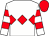 White, red triple diamond, hooped sleeves, red cap (Harrier Racing 1)
