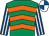 Emerald green & orange chevrons, royal blue & white striped sleeves, royal blue & white quartered cap (BRK Plus Syndicate)