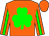 Orange, green shamrock, orange and green stripe on white sleeves (Irish Charm Thoroughbreds Llc)