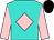 Turquoise, pink diamond and sleeves, black cap (Howses Stud, Redmond Carroll & J S Moo)