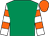 Emerald green, white and orange hooped sleeves, orange cap (Mr I Valentine)