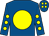 Royal blue, yellow disc, royal blue sleeves, yellow spots, royal blue cap, yellow spots (David Joseph O'Reilly)