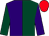 Dark green & purple halved, sleeves reversed, red cap (E Bolger)