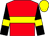 Red, yellow hoop, black sleeves, yellow armlets, yellow cap (Four Candles Partnership)