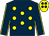 Dark blue, yellow spots, yellow seams on sleeves, yellow cap, dark blue spots (Eamonn & Colette Dunne Partnership)