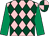 Pink and dark green diamonds, emerald green sleeves, dark green and pink quartered cap (Torben Dal & Jon Hughes)