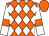Orange and white diamonds, white sleeves, orange armlets, orange cap (Calne Engineering Ltd)