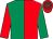 Red & emerald green halved, sleeves reversed, hooped cap (Miss Louise Beresford)