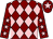 Maroon and pink diamonds, maroon sleeves, pink stars, maroon cap, pink star (Mrs J A Niven & Angus Racing Club)